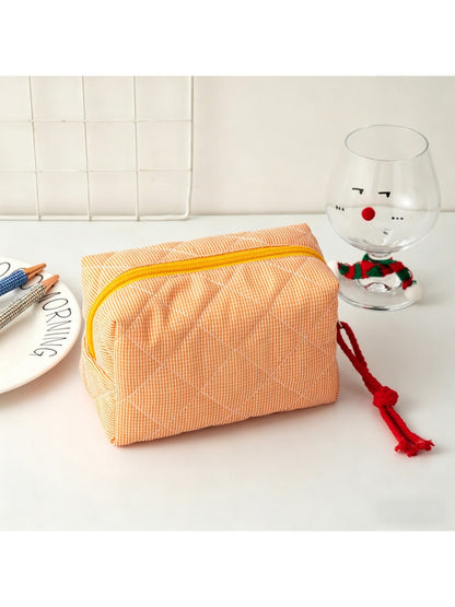Cosbai - Color Block Plaid Cosmetic Organizer Bag