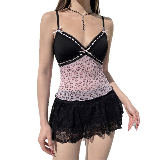 Vesty - Leopard Corset Tank Top with Bow