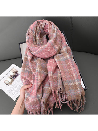 Scarvii - Faded Plaid Fringed Winter Scarf