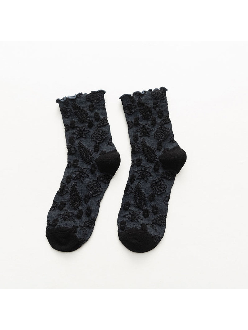 Rufia - Scalloped Trim Floral Pattern Crew Socks
