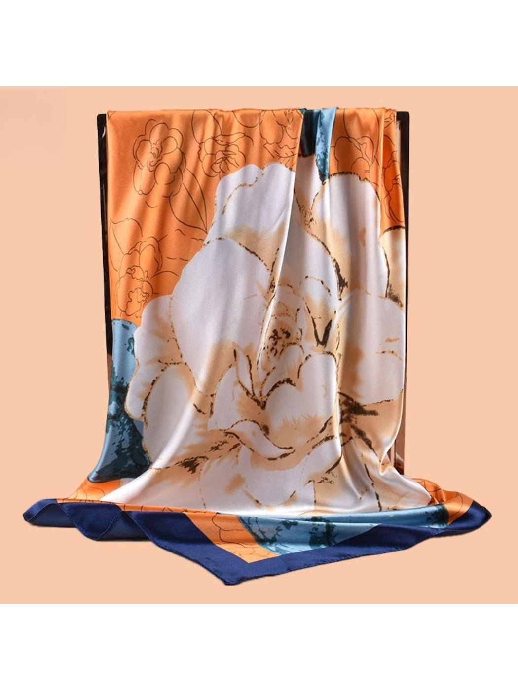 Scarvii - Square Scarf with Elegant Camellia Print