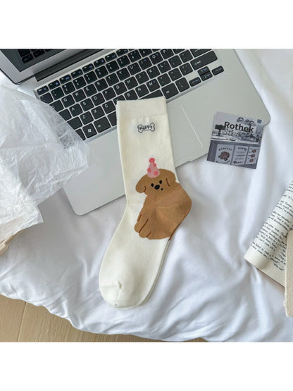 Rufia - Puppy Face Pattern Crew Socks