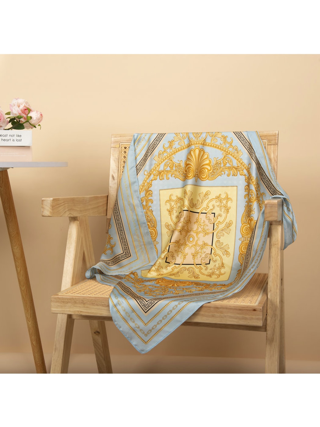 Scarvii - Blue and Gold Print Square Scarf
