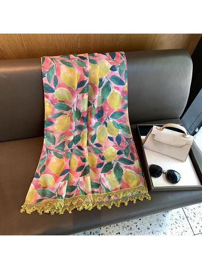 Scarvii - Lemon Print Tassel Edge Shawl Scarf