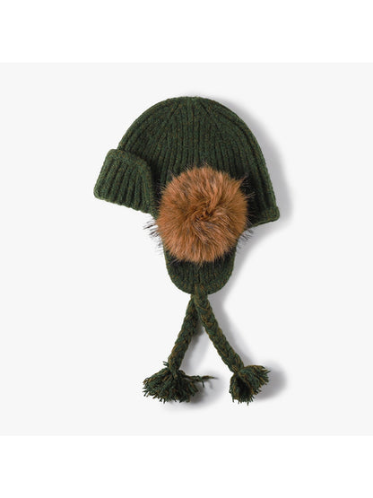 Haila - Braided Pom Earflap Knit Balaclava Hat