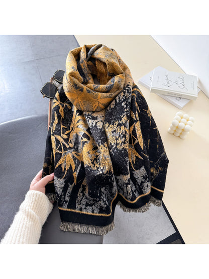 Scarvii - Bamboo Botanical Contrast Border Fringe Scarf