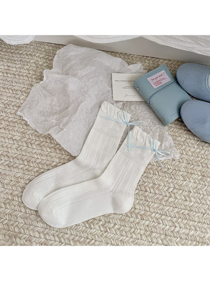 Rufia - Bow and Embroidery Detail Openwork Crew Socks