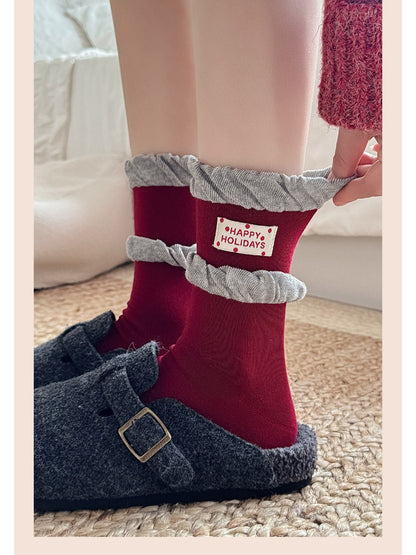 Rufia - Red Pattern Mix Crew Socks
