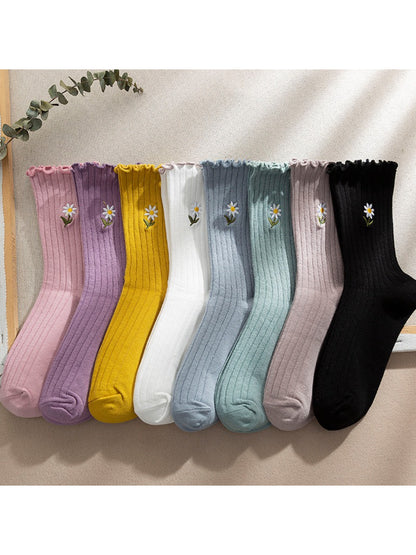 Rufia - Floral Accent Ribbed Crew Socks product image 1