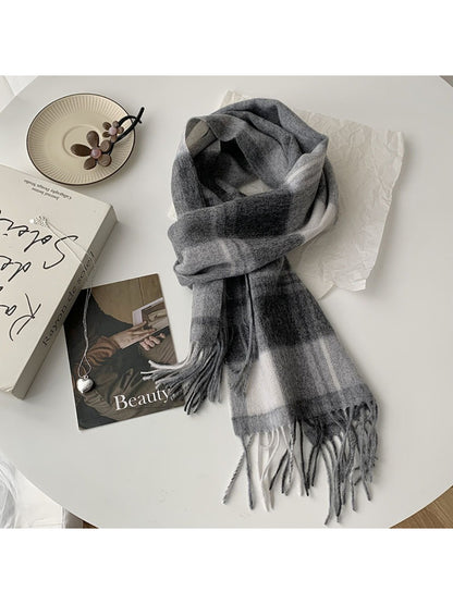 Scarvii - Soft Light Checked Fringe Scarf