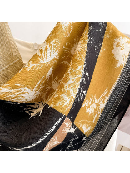 Scarvii - Elegant Plant Spliced Print Square Scarf