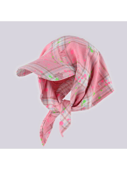 Haila - Graffiti Style Plaid Pattern Headscarf Cap