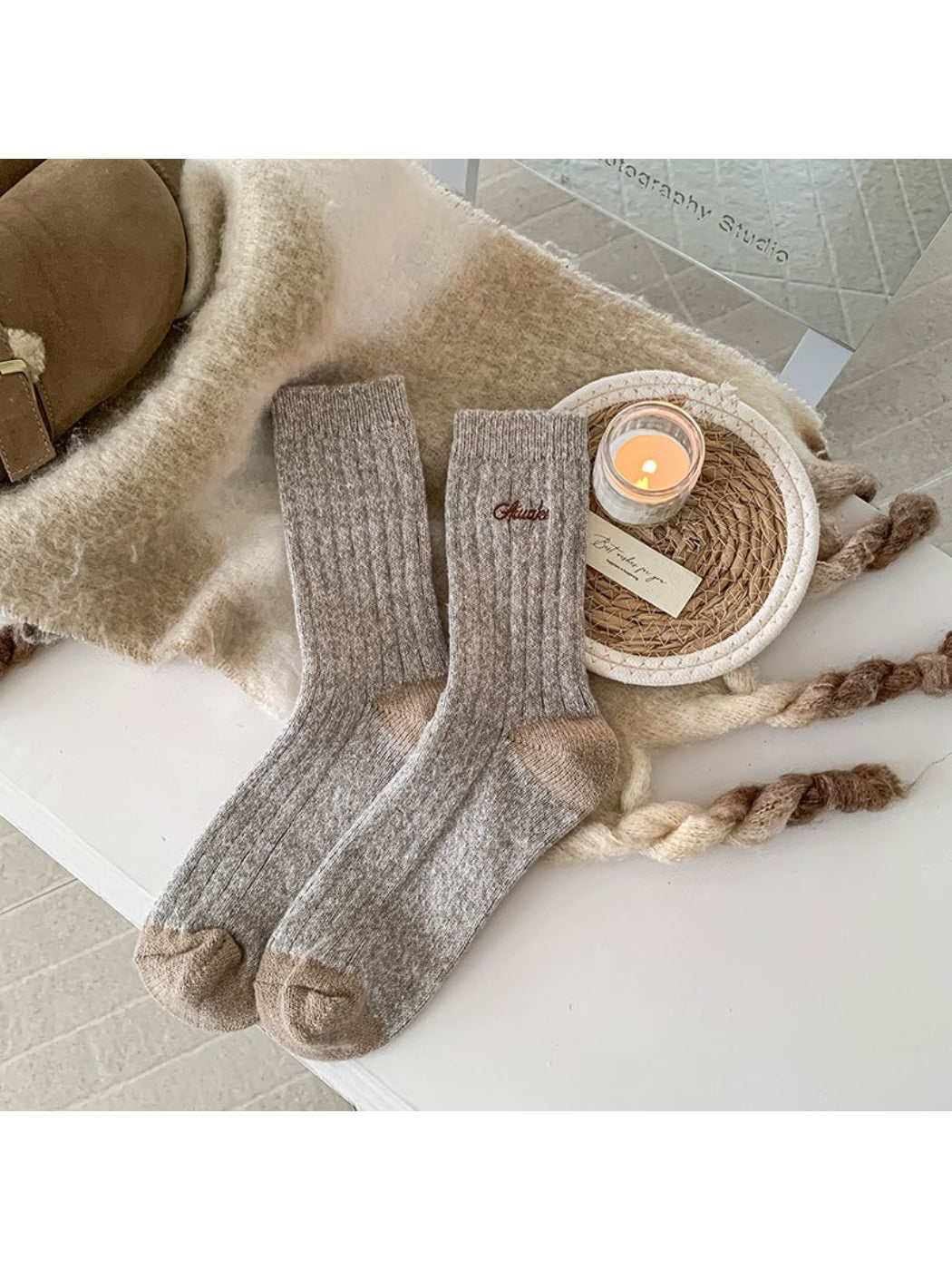 Rufia - Heathered Ribbed Crew Socks