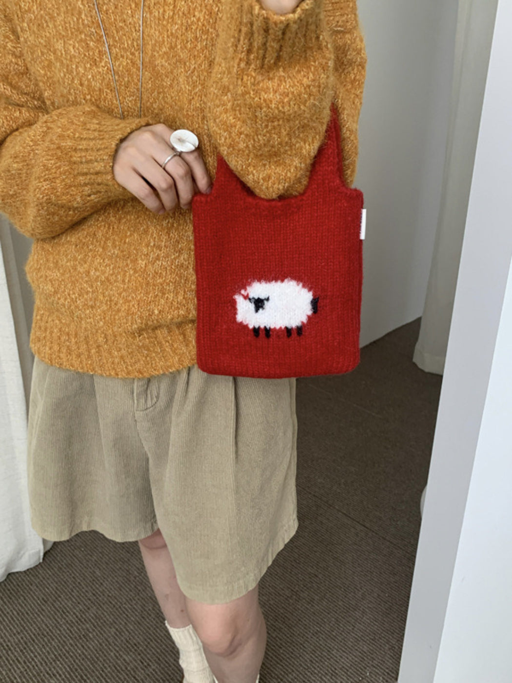 Cosbai - Sheep Motif Knit Tote Bag