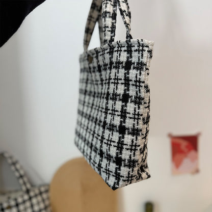Cosbai - Minimalist Black & White Checkered Tote Bag