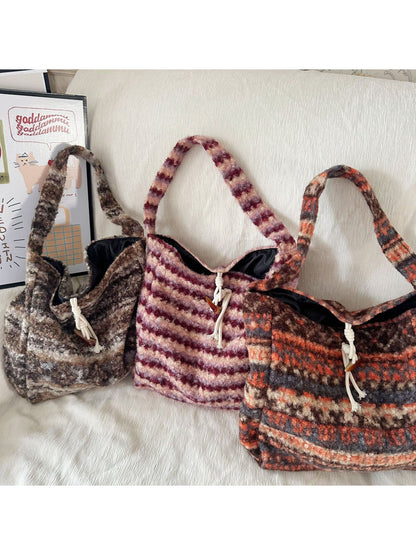 Cosbai - Soft Plaid Drawstring Shoulder Bag