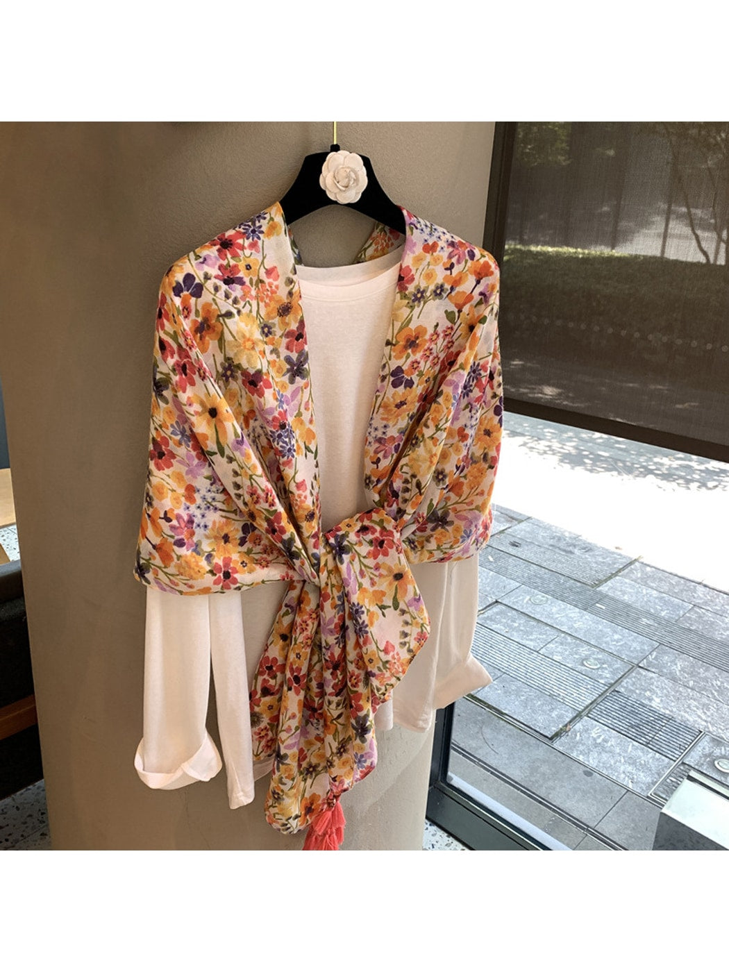 Scarvii - Floral Printed Long Layering Scarf