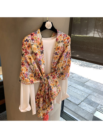 Scarvii - Floral Printed Long Layering Scarf