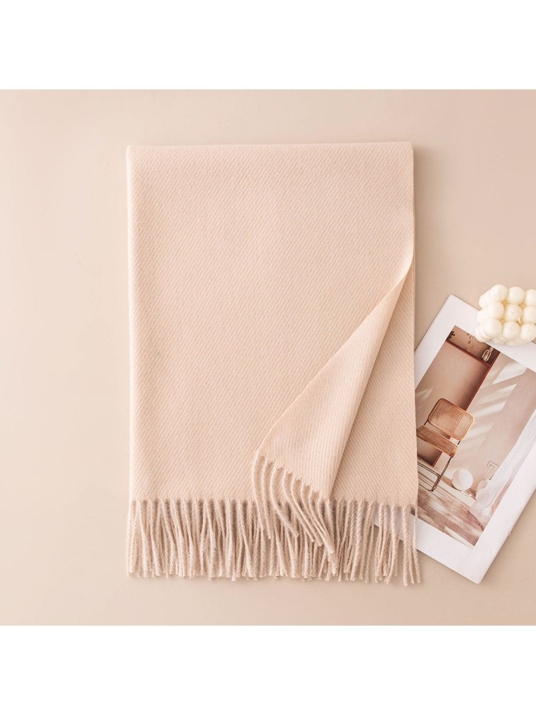 Scarvii - Classic Tassel Trim Solid Color Wrap Scarf