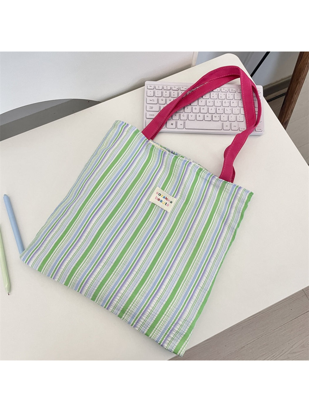 Cosbai - Colorful Stripe Shoulder Tote