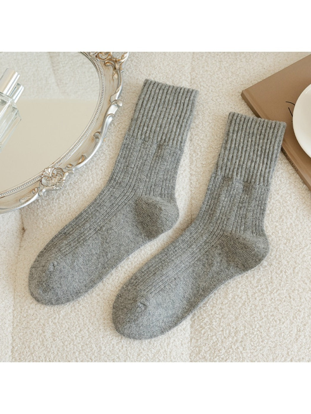 Rufia - Classic Plain Ribbed Casual Crew Socks