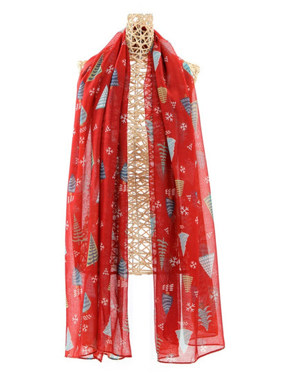 Scarvii - Red Scarf with Christmas Tree Print
