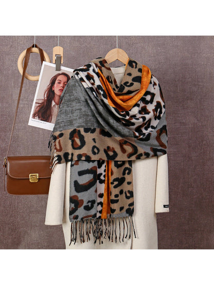 Scarvii - Leopard Patchwork Tassel Winter Scarf