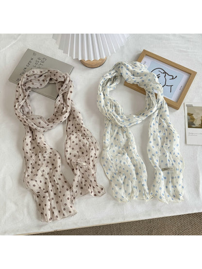 Scarvii - Polka Dot Pleated Long Narrow Scarf