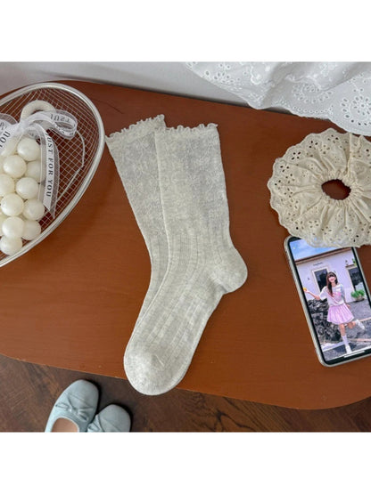 Rufia - Floral Sheer Ruffle-Cuff Crew Socks