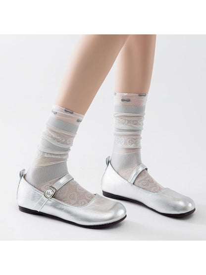 Rufia - Openwork Heart and Bow Pattern Crew Socks