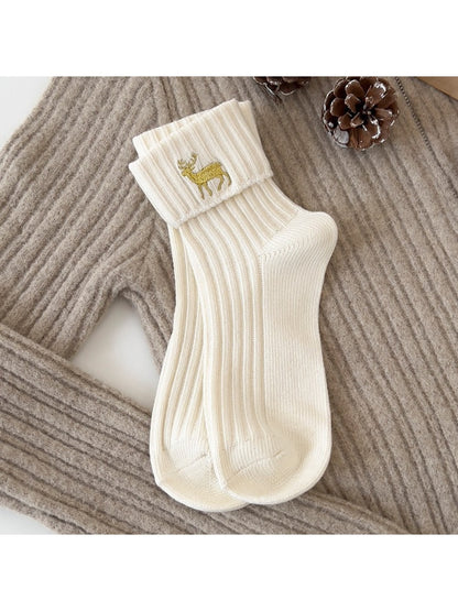 Rufia - Cute Holiday Motif Ribbed Crew Socks