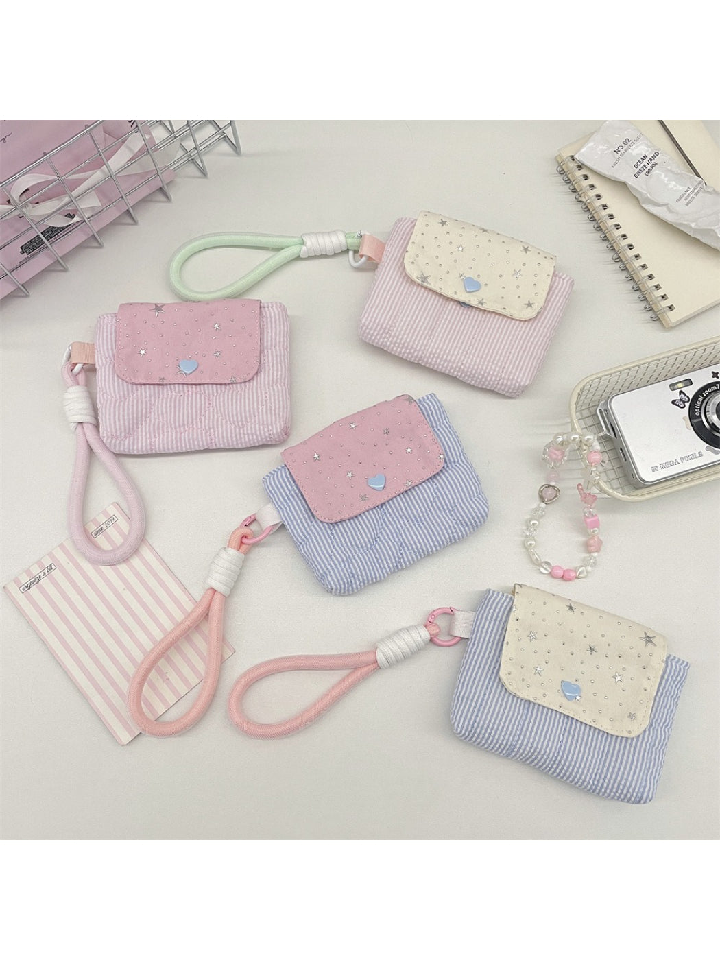 Cosbai Cute Mini Star Key Pouch Bag in beige with star pattern and