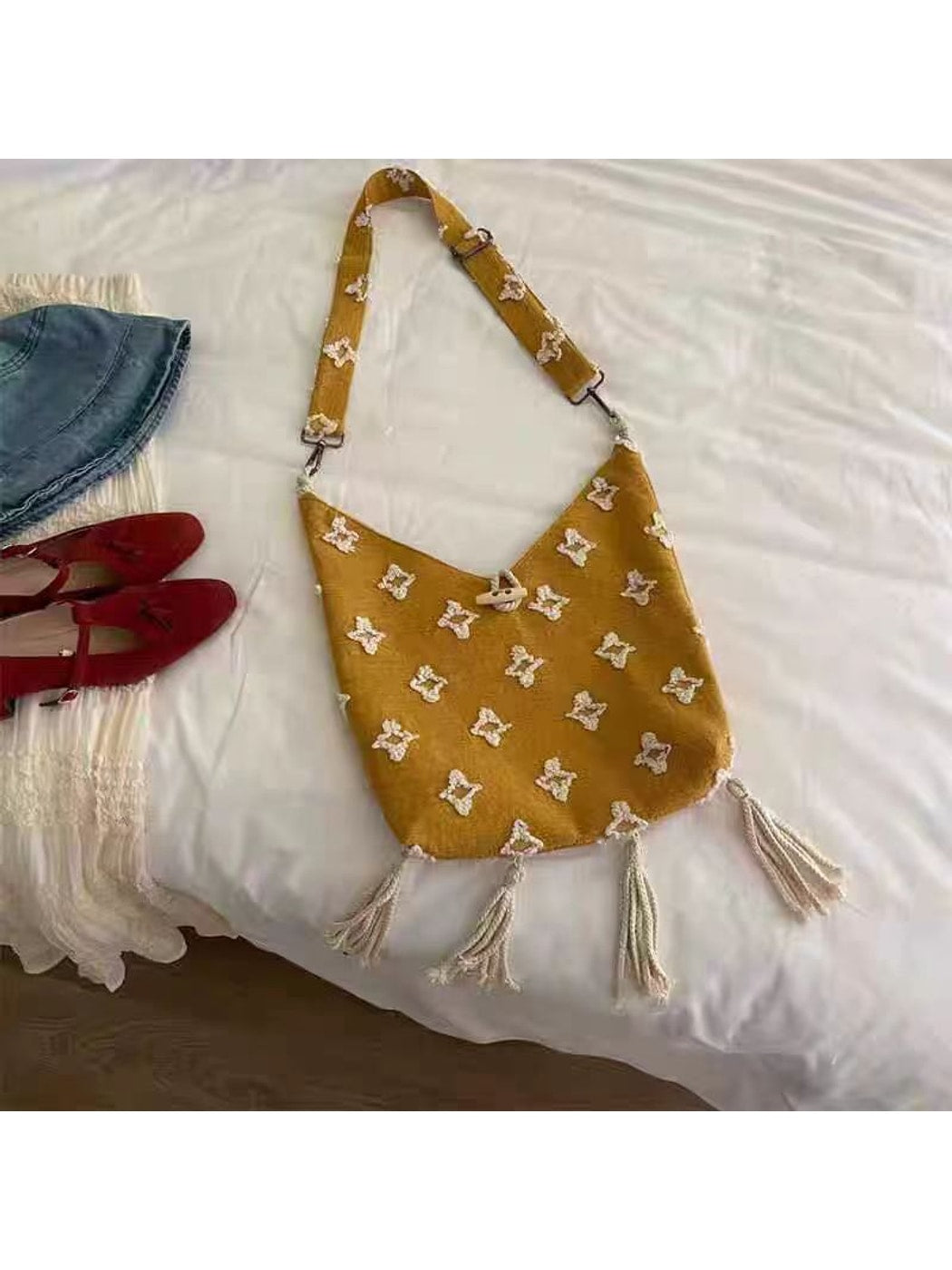 Cosbai - Yellow Floral Toggle Closure Tote Bag