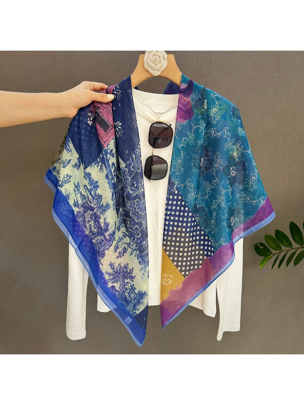 Scarvii - Botanical Patchwork Printed Square Scarf