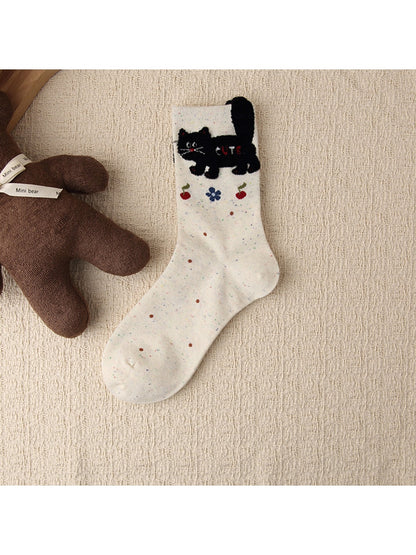 Rufia - Playful Cat Pattern Casual Crew Socks