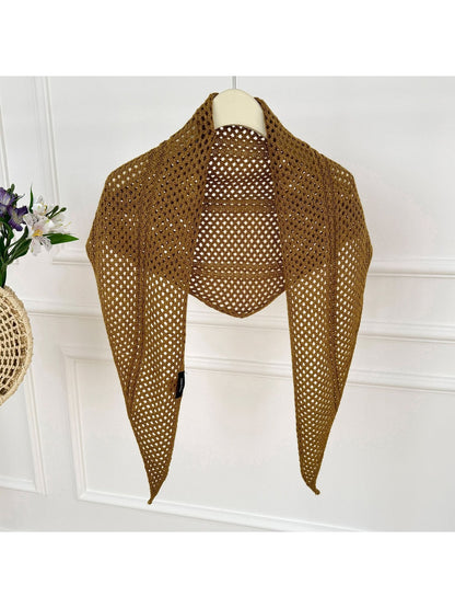 Scarvii - Openwork Mesh Knit Triangle Scarf