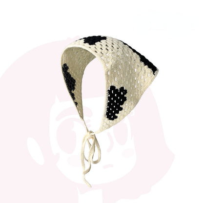 Scarvii crochet plaid hairband laid flat showing full pattern