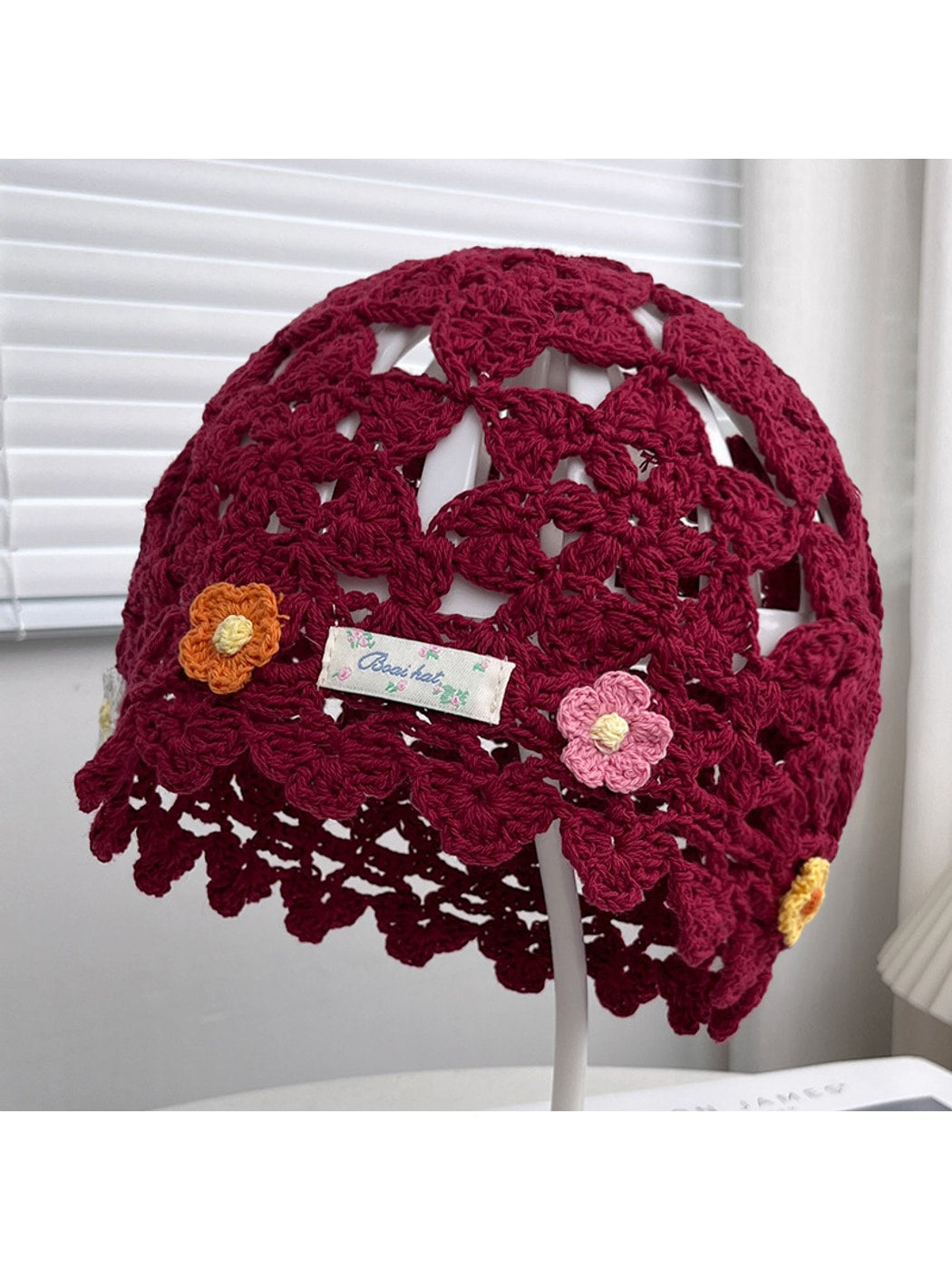 Haila - Openwork Round Crown Brimless Knit Beanie