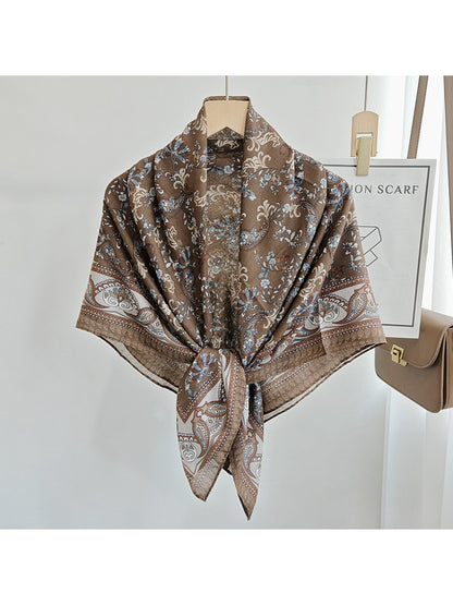 Scarvii - Brown Paisley Floral Pattern Square Scarf
