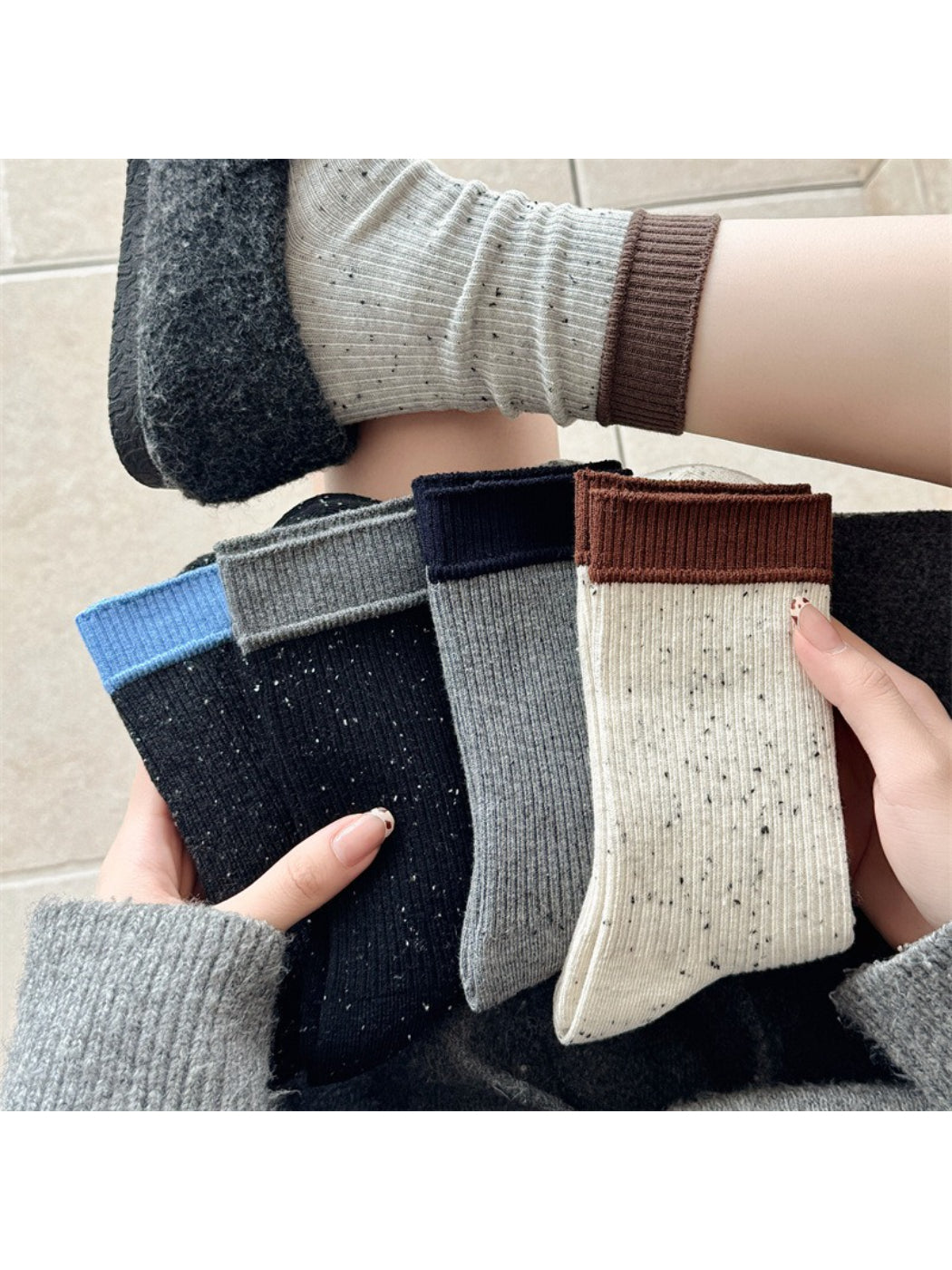 Rufia - Casual Speckled Ribbed Crew Socks product image 1