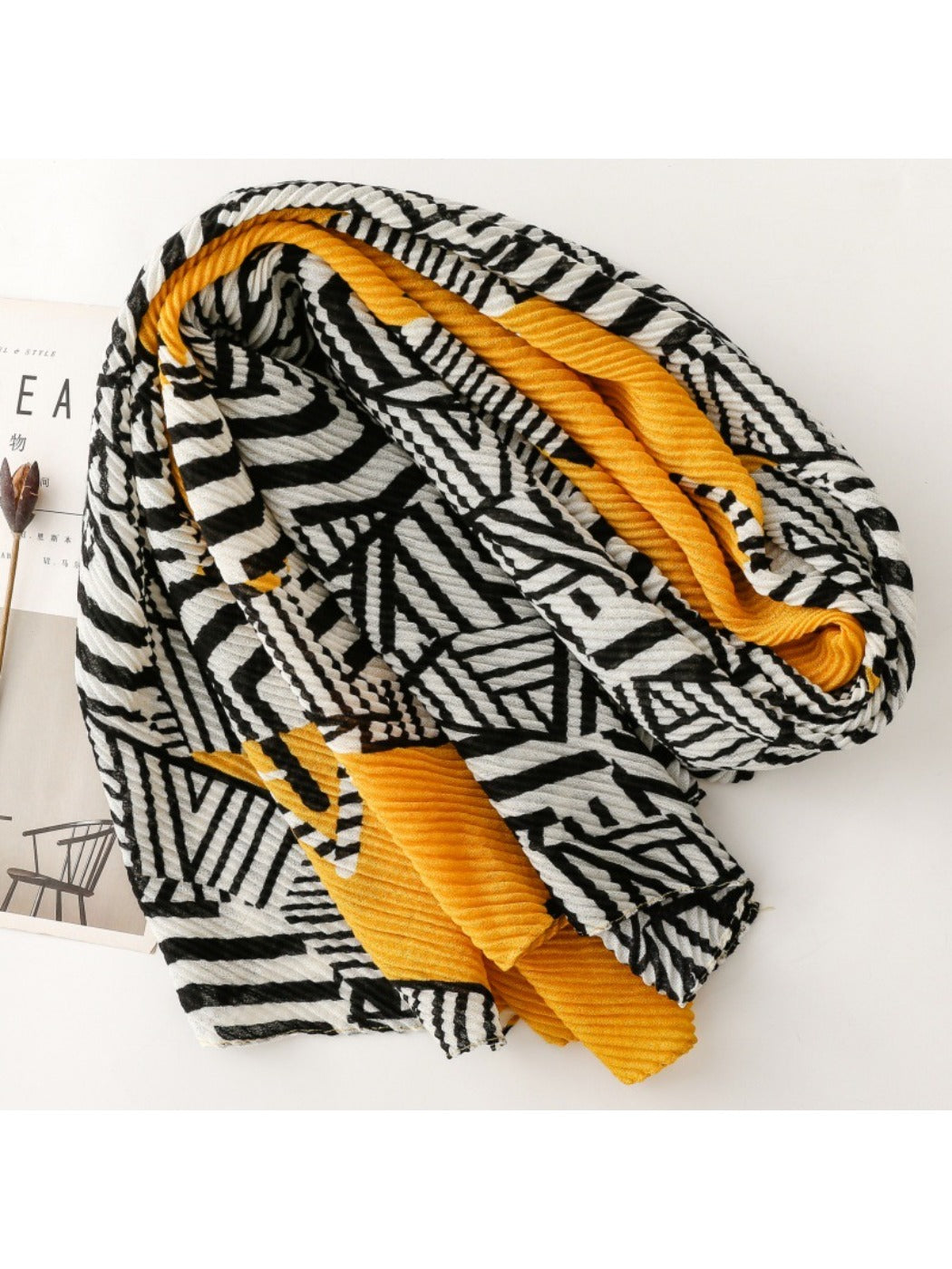 Scarvii - Yellow Zebra Print Crinkle Scarf