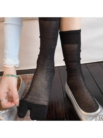 Rufia - Women's Slouch Style Toe Split Mid Calf Socks