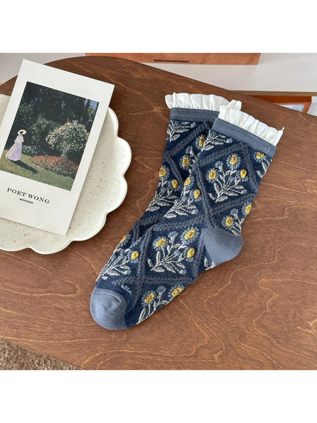 Rufia -  Floral Trellis Ruffle Crew Socks