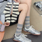 Rufia - Stripes Mid-calf Socks with Dog Patterns