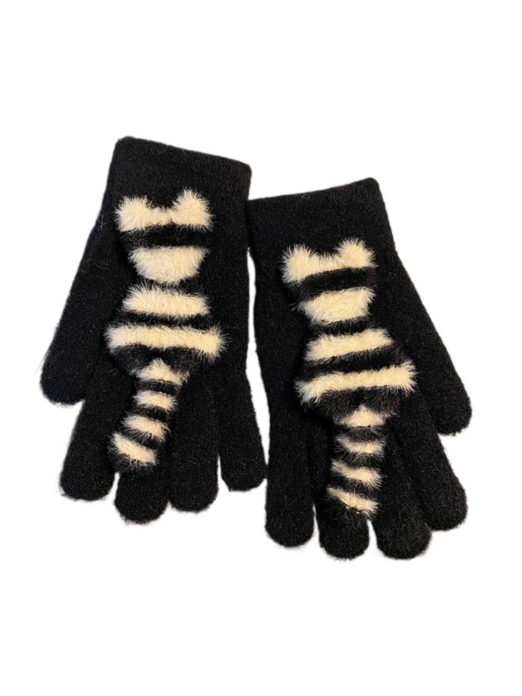 Gloving - Cozy Cat Striped Knit Gloves for Women