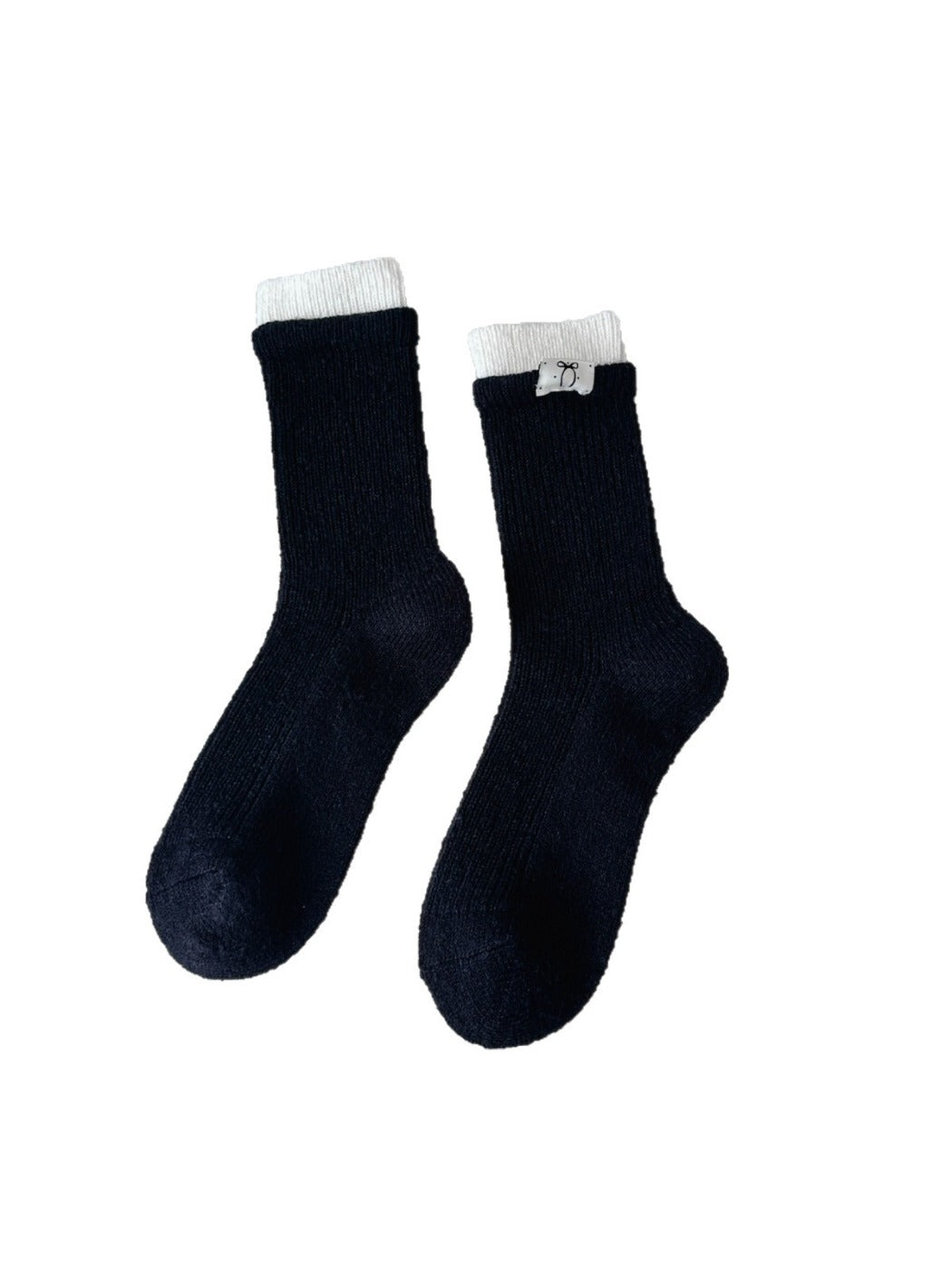 Rufia – Contrast Cuff Winter Socks with Bow Label