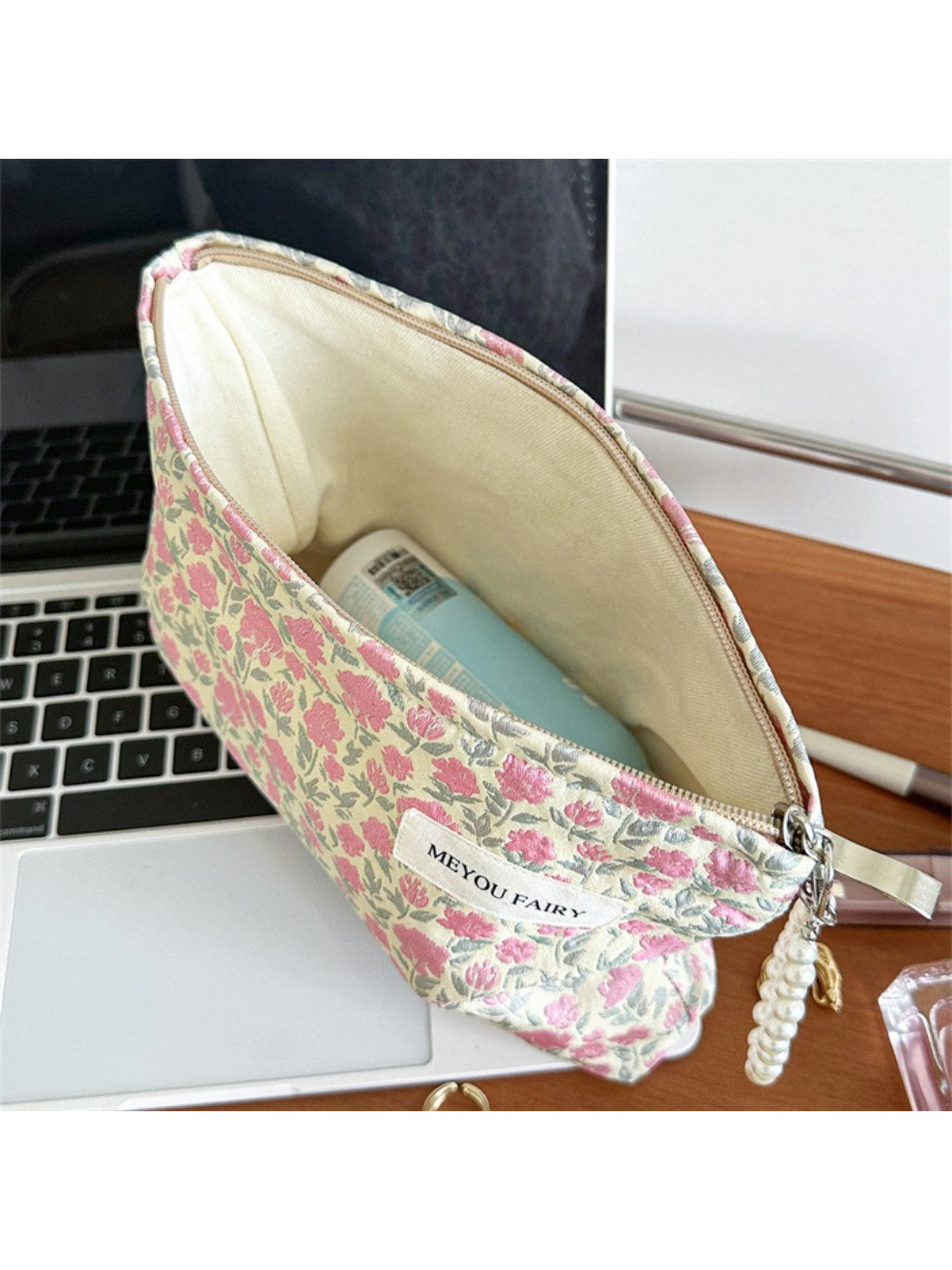 Cosbai Soft Rose Organizer Pouch displayed standing upright