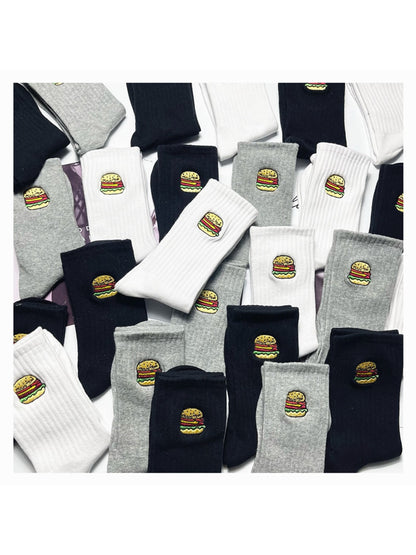Rufia - Solid Base Burger Motif Crew Socks