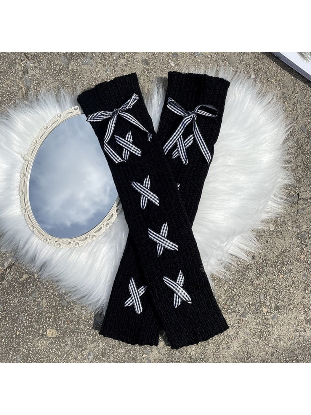 Cozyra - Tie Strap Jacquard Leg Warmers