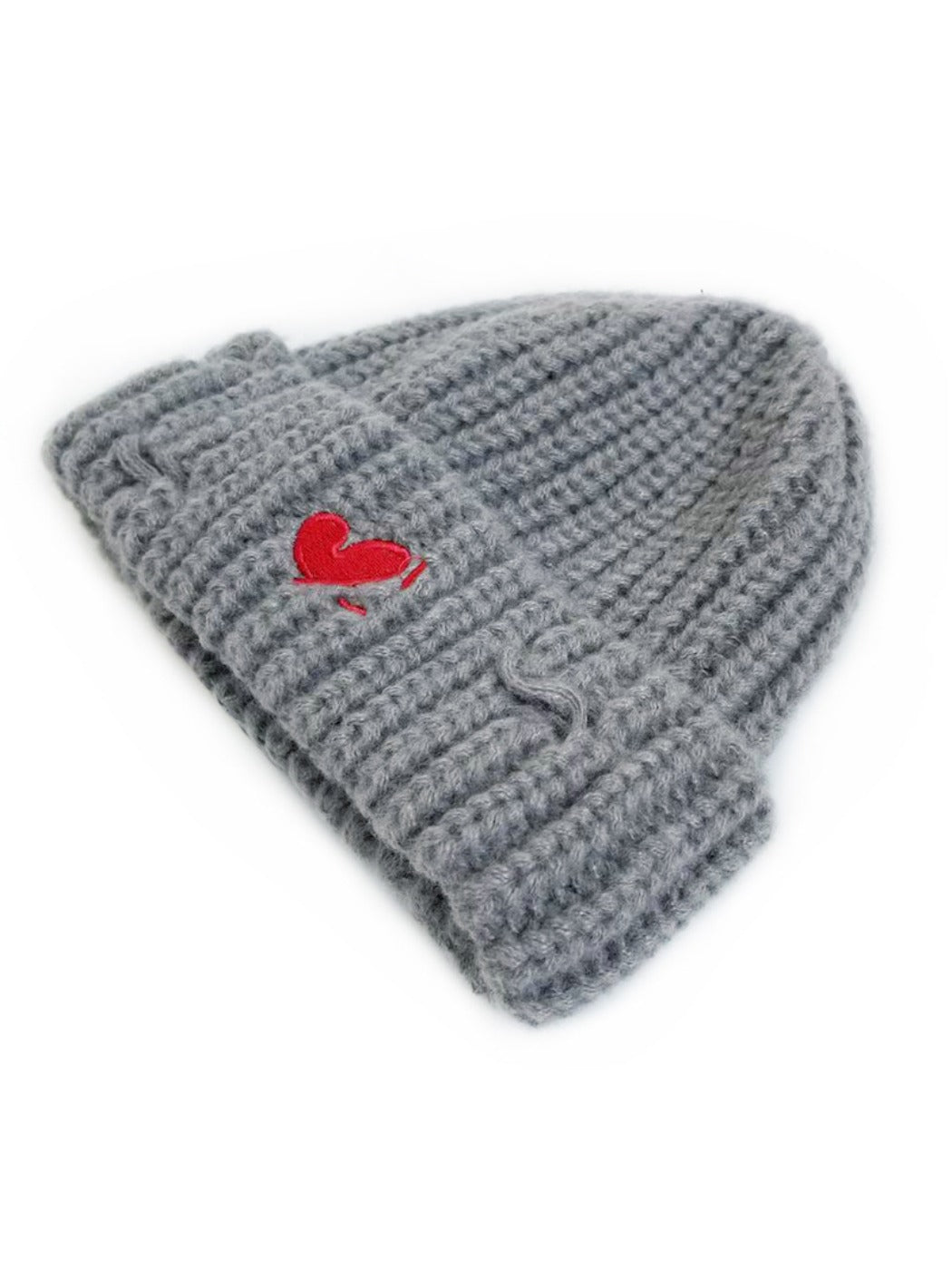 Haila - Vintage Knitted Beanie with Heart Embroidered
